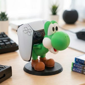 Soporte universal para mandos de Nintendo Switch, PlayStation, XBOX o PC inspirado en Yoshi, el personaje de Mario Bros, ideal para regalo de cumpleaños original tanto para niños como para mayores gamers.