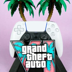 GTA 6-inspirerat kontrollstativ | GTA VI-gamepadhållare | PS5 DualSense-kontrollhållare | Skrivbordsdekoration för gamer | Gåva för spelsetup
