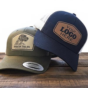 Custom Trucker Hat Leather Patch | Business Merch, Personalized Logo, Laser Engraved Snapback