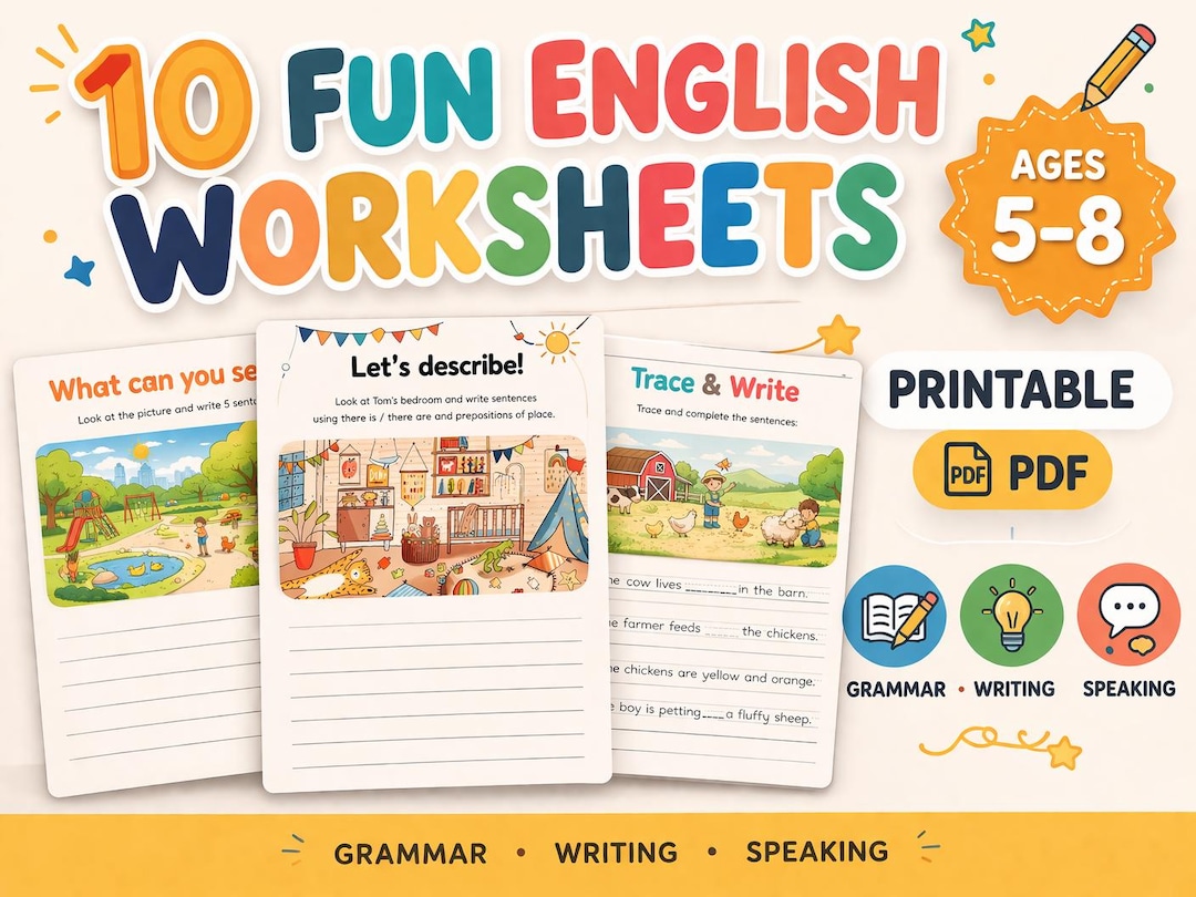 Printable English Worksheets for Kids | ESL Grammar Activities ...