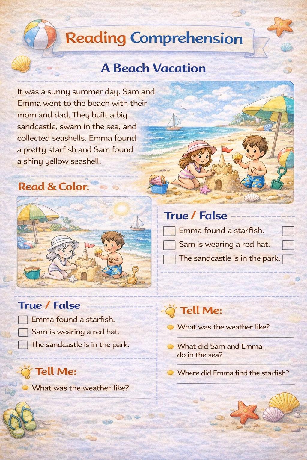 Reading Comprehension Worksheets for Kids Ages 6-9 (digital Download