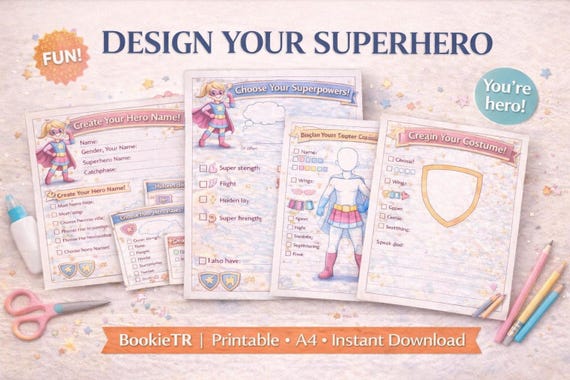 Superhero Printable Activity Book for Girls (8 Pages) | Creative Writing & Drawing Worksheets | Kids Homeschool PDF |