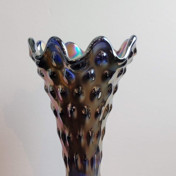 1911 Fenton Blue Carnival Glass Rustic hobnail Funeral Vase plunger vase