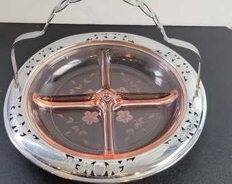 Divided Pink Depression Glass Platter