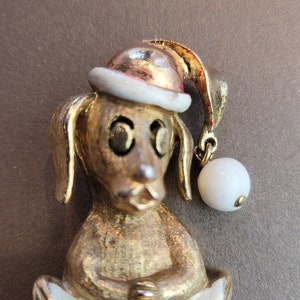 Vintage Corel Christmas Dog with Bone Brooch