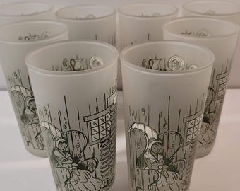 1960's Royal Company Colonial Homestead Frosted Green highballs, set of 8
