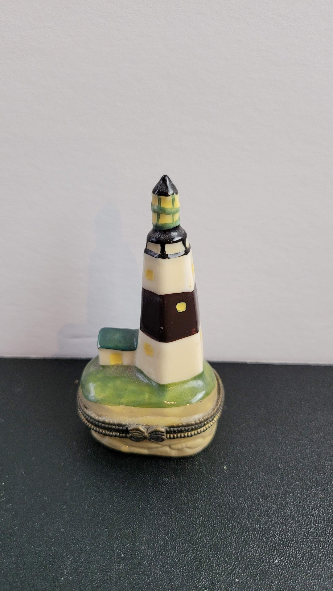 Lighthouse Trinket Box Brown on Cream Stripe Etsy
