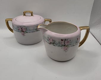 MZ Austria Hand painted Cream and covered Sugar Set