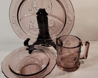 1970's Tiara Glass Nursery Rhyme set in Amethyst