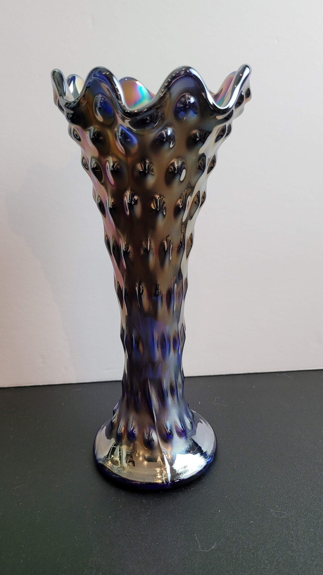 FENTONフェントンカー二バルアンティークUSA carnival  vase Fenton Daffodil Amethyst Purple Carnival Glass Ruffle Rim