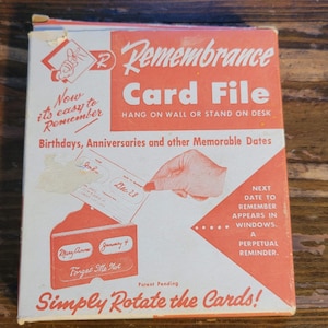 Fichier pour cartes du souvenir, rappels de la vieille école, neuf/ancien stock dans sa boîte d'origine, années 50