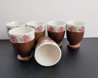 Wood and Porcelain Egg cups/ air plant holders