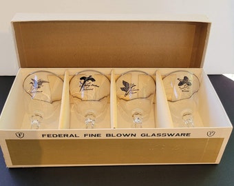 Vintage Federal Glass Co. Sportsman Cocktail Set in original box