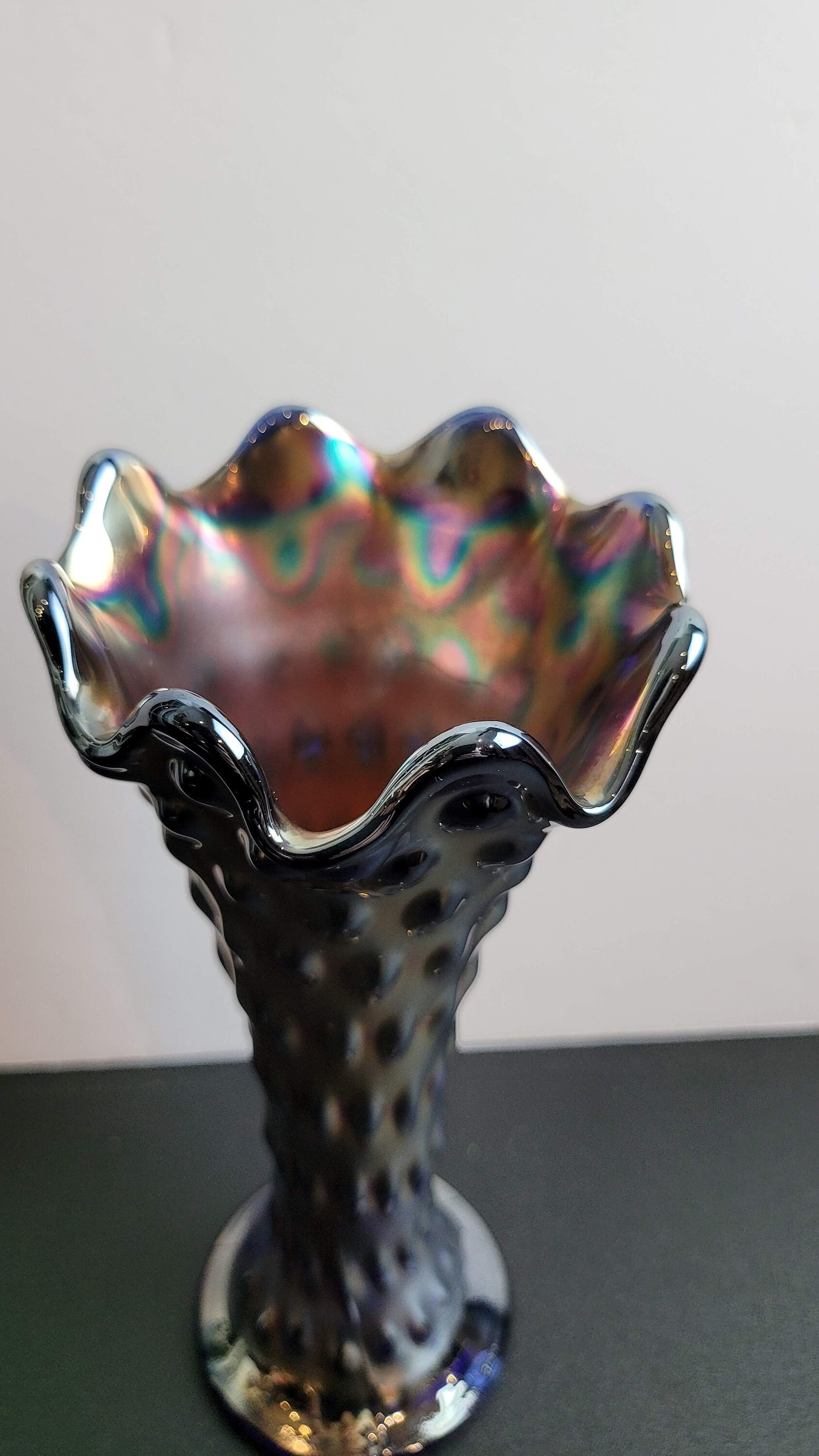 FENTONフェントンカー二バルアンティークUSA carnival  vase Fenton Daffodil Amethyst Purple Carnival Glass Ruffle Rim