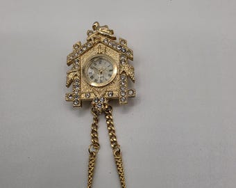 1960's Gold tone Cuckoo Clock Brooch/ pendant