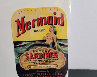 1940's Unused label for Mermaid Brand Smoked Sardines