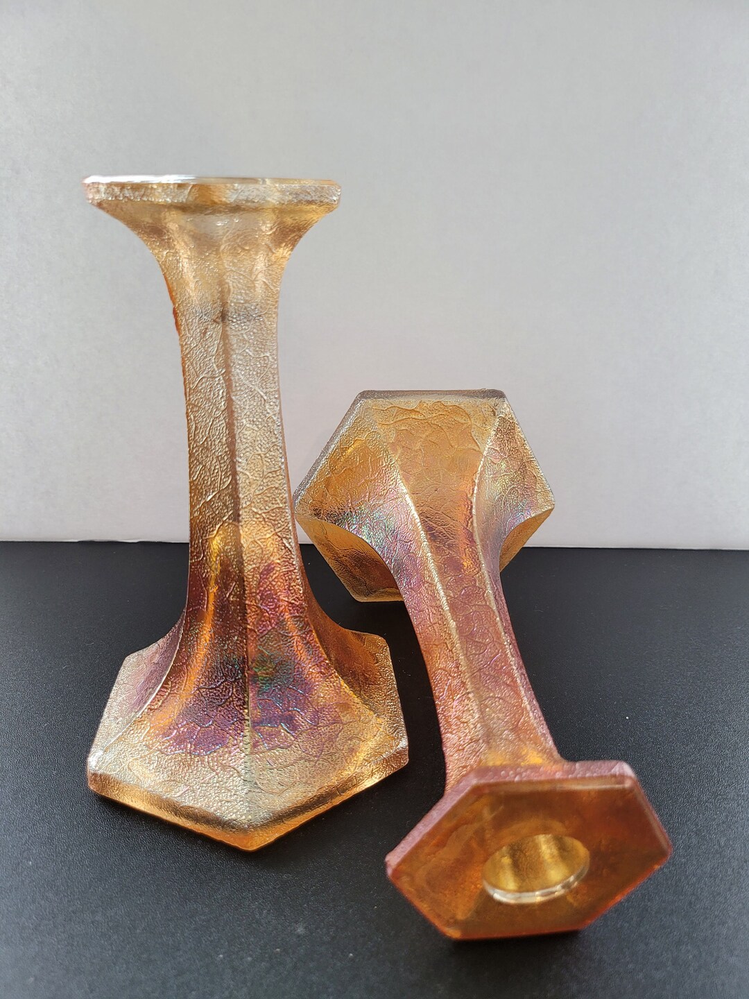 Antique Crackle Glass Candle Holders Etsy