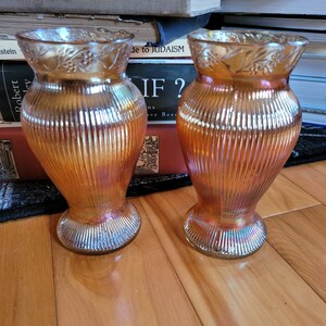A pair of Carnival Glass vases