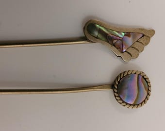 1960's Abalone and Alpaca Silver Cocktail picks, set of 12