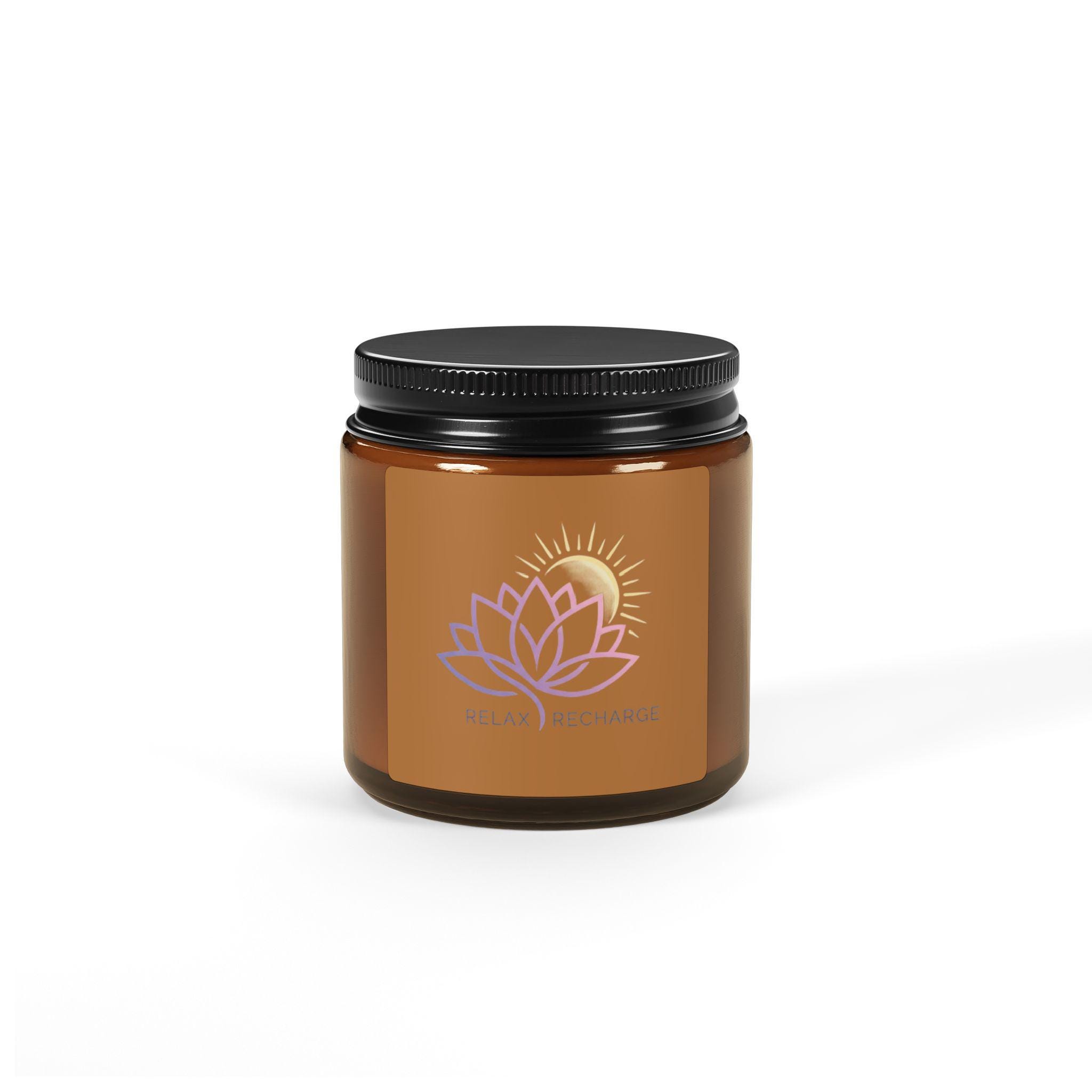 Vela de soja perfumada Relax & Recharge en tarro ámbar