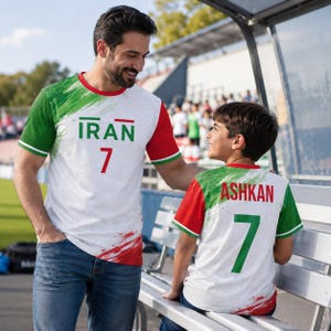 Iran soccer jersey for kids and adults, custom soccer jersey with Iran flag colors, matching dad and child shirt