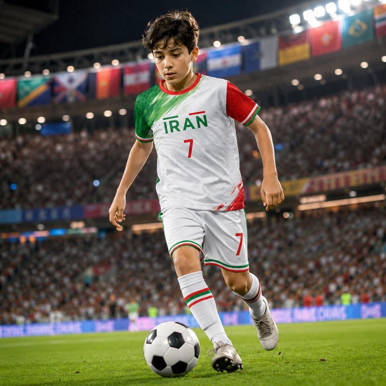Iran soccer jersey for kids and adults, custom soccer jersey with Iran flag colors, matching dad and child shirt
