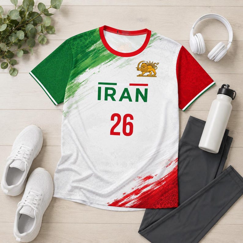 Personalized Persian soccer jersey with red green and white design, custom Iran football shirt for family matching outfits. world cup 2026 Fifa