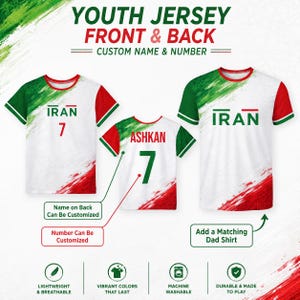 Anpassad iransk fotbollströja, personlig iransk tröja, persisk iransk flaggtröja, VM 2026 fotbollströja, vuxen och barn bild 7