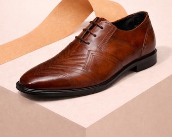 Handmade Brown Leather Oxford Dress Shoes for Men | Classic Formal Footwear