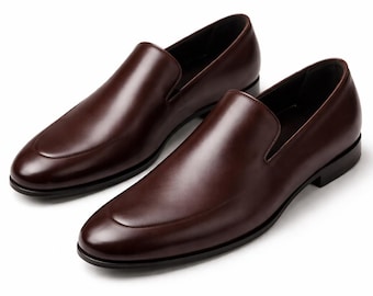 Men's Brown Leather Slip-On Loafers | Minimalist Dress Shoes