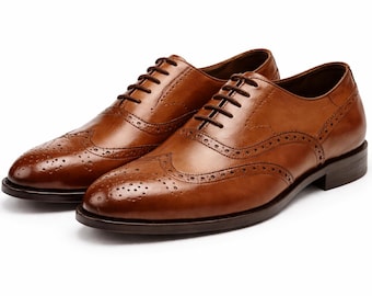 Handmade Men’s Brogue Oxford Shoes Classic Leather Wingtip Formal Shoes Brown Black