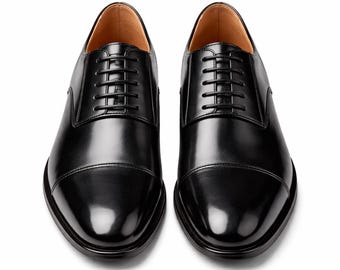 Handmade Black Leather Derby for Men | Classic Formal Dress Footwear