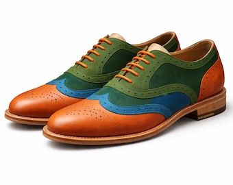 Handmade Brogue Oxford Shoes – Custom Color Leather Dress Shoes – Wingtip Oxfords for Men