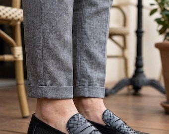 Handgemaakte zwart leren loafers voor heren, geweven geperforeerde instappers herenschoenen, casual Penny Driving mocassins