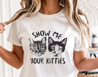 Show Me Your Kitties Tee | Hand-Drawn Cat Faces, Funny Cat Lover Shirt