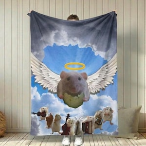 Angel Hamster with Wings Velveteen Blanket | Cloud Sky Animal Portrait image 1