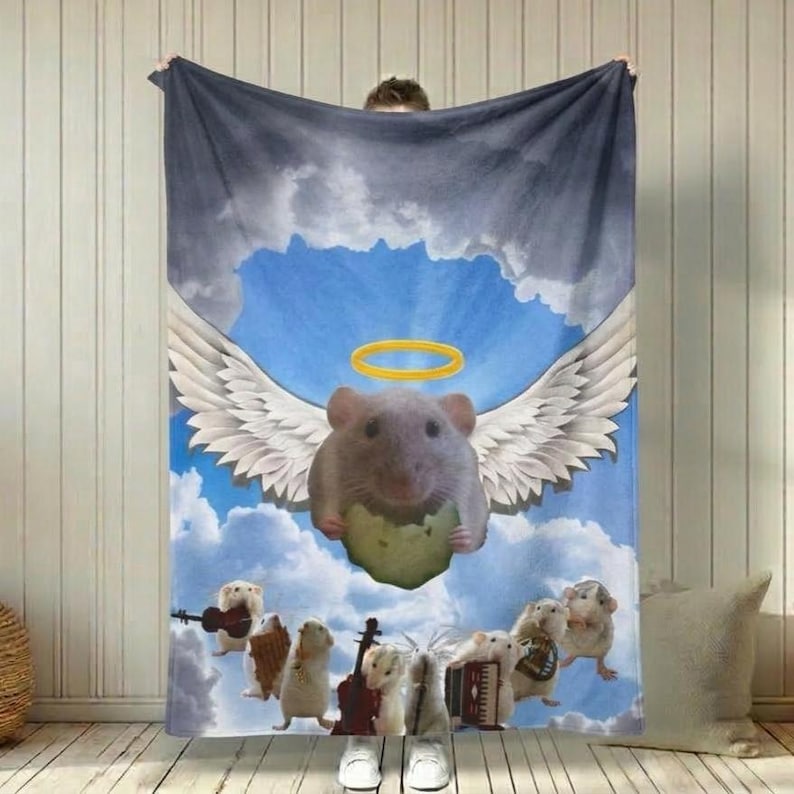 Angel Hamster with Wings Velveteen Blanket | Cloud Sky Animal Portrait image 1