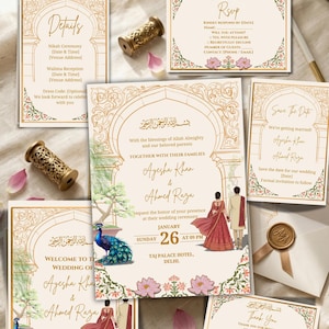 Luxury Muslim Wedding Invitation Template suite, Muslim Nikah invite, Save the Date Card, Muslim Wedding, Canva Template, Digital Download