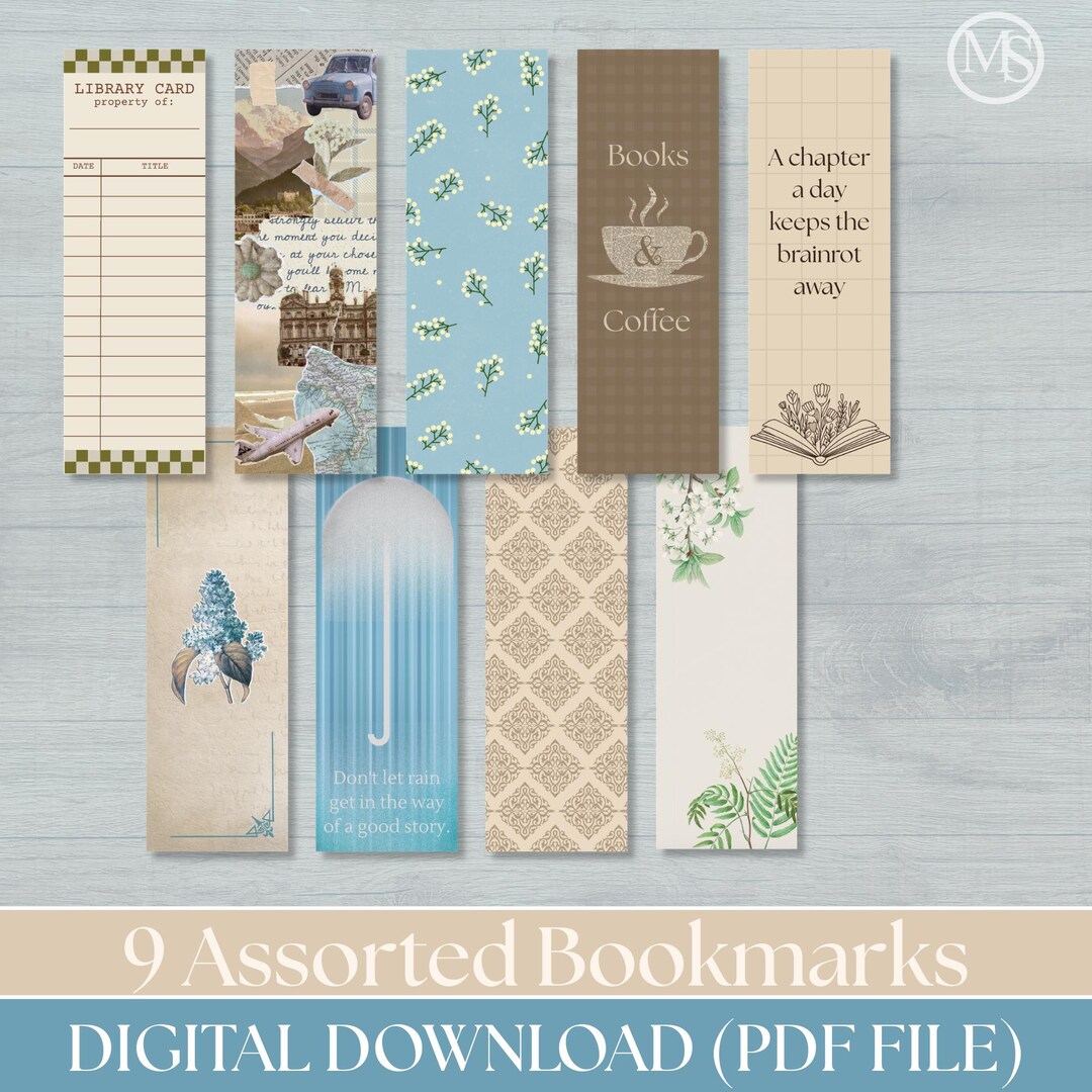 9 Assorted Neutral Bookmarks (printable PDF and PNG Files) - Etsy