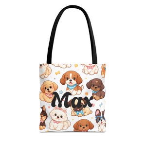 Personalisierte Welpen Tragetasche, Benutzerdefinierte Haustier Name Leinwand Tote, entzückende Welpen Muster, nahtlose Hundeliebhaber Geschenk