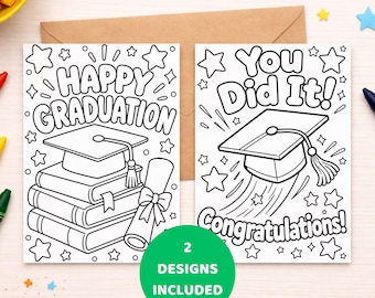 Tarjetas de graduación para colorear imprimibles Tarjetas de graduación para niños Descarga digital Tarjetas de graduación para colorear Actividad de graduación para niños