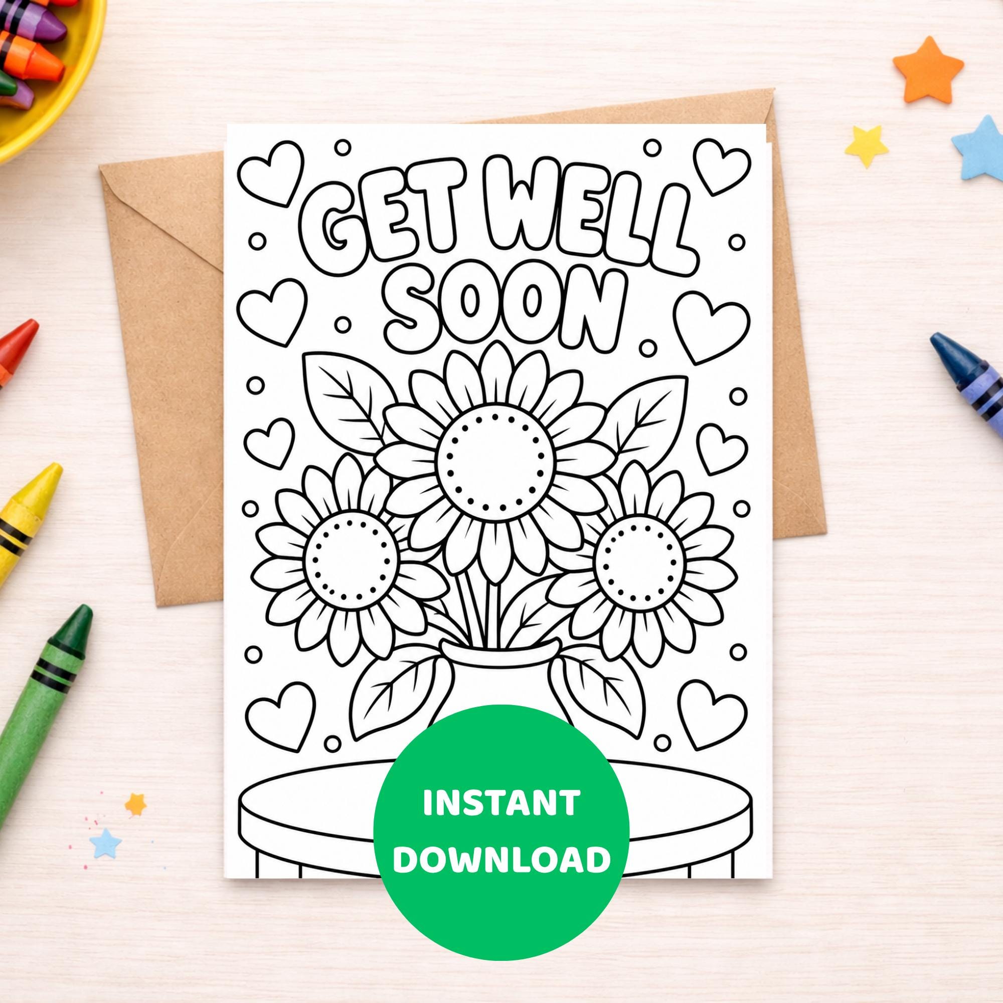 Get Well Soon Coloring Card Printable Get Well Card for Kids Kids ...