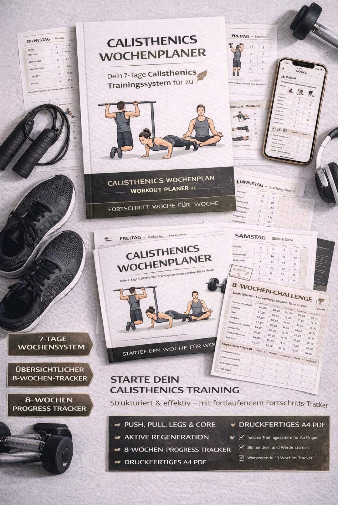 Calisthenics Weekly Planner | Workout Planner PDF | Bodyweight Training Plan for Beginner Men ...