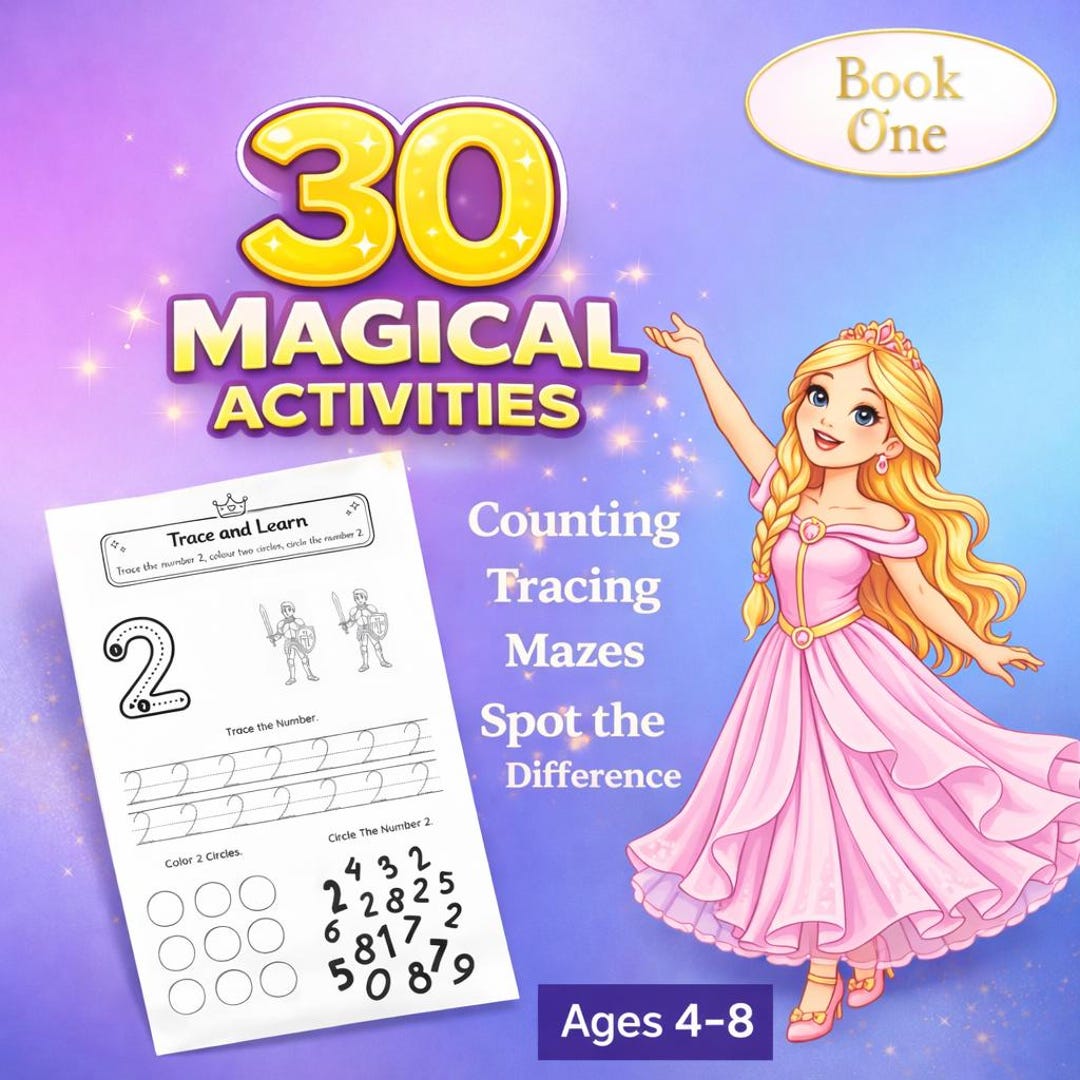Princess Pattern Counting Magical Princess Activity Book Printable | Tracing Numbers 1-5, Letters ...