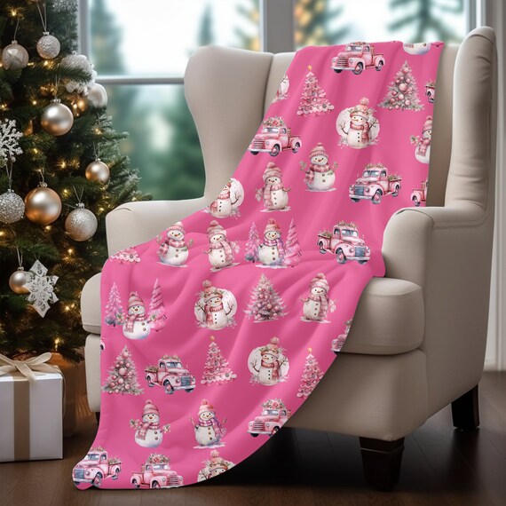 Christmas Blanket Snowman Christmas Holiday Blanket Christmas Gift Pink Christmas Pink Christmas Blanket Rustic Farmhouse Christmas Etsy