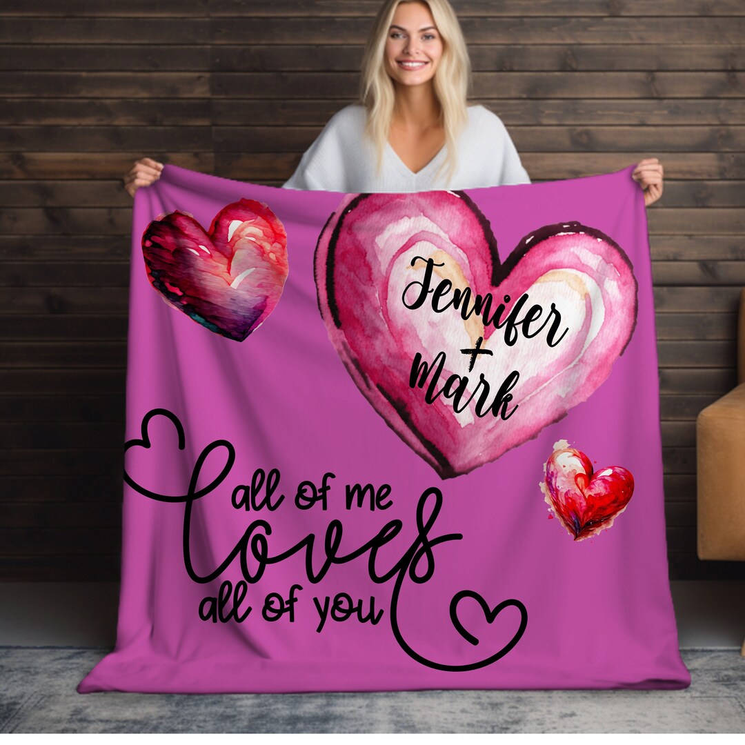 Custom Valentine's Day Blanket, Heart Love Blanket, Personalized