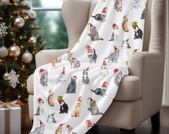 Cats Christmas Blanket Cat Blanket Cute Christmas Gift Christmas Decor Cat Lover Blanket Gift for Cat Lover Cat Mom Gift Santa Cats Etsy