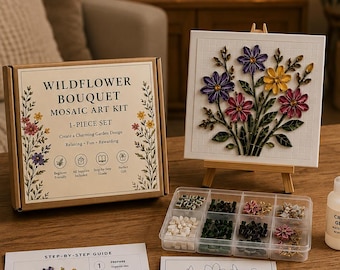 DIY Wildflower Mosaic Art Kit, Floral Craft Kit for Adults & Kids, Beginner-Friendly Creative Activity, Handmade Gift