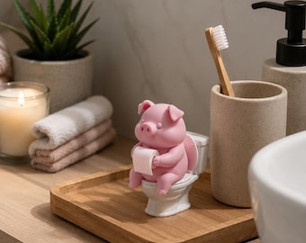 Funny Pig Toilet Figurine – Cute Bathroom Decor – Mini Pig Toilet Statue – Funny WC Decoration – Bathroom Shelf Ornament – Novelty Gift