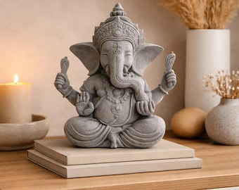 Estátua de Ganesha feita à mão – Buda Elefante em Arenito, Decoração Espiritual, Ornamento para Meditação, Peça Zen Exclusiva para Decoração de Casa